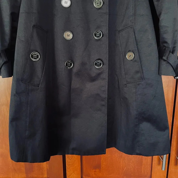 Burberry London Trench Coat Jacket Mid Length Double Breasted Black Size 6 - Picture 4 of 16